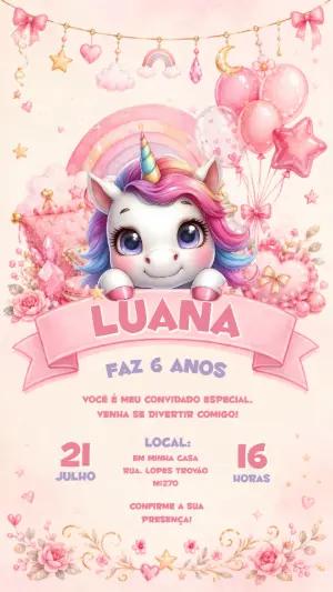 Convite de Aniversário Unicórnio Mágico Editável