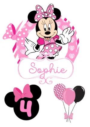 Topo de Bolo Minnie Rosa Editável para Festa de Aniversário