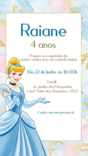 Convite de Aniversário Cinderela Editável Online para Imprimir