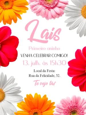 Convite de Aniversário com Margaridas Coloridas para Editar Online