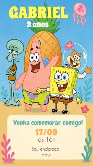 Convite de Aniversário Bob Esponja e Amigos para Editar