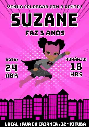 Convite de Aniversário Batgirl Rosa para Editar Online