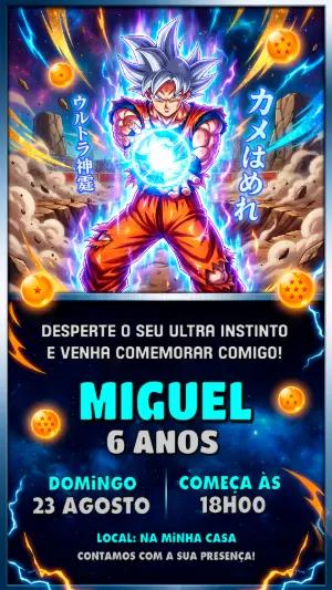 Convite de Aniversário Dragon Ball Goku Editável