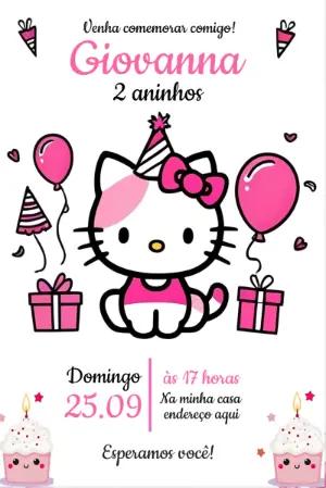 Convite de Aniversário Hello Kitty Rosa para Editar
