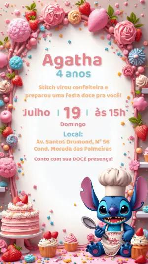 Convite de Aniversário Stitch Confeiteiro para Editar Online