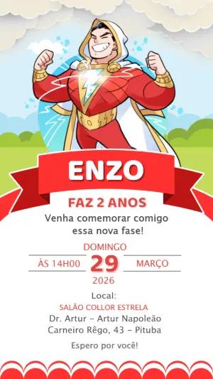 Convite de Aniversário Shazam Infantil para Editar Online