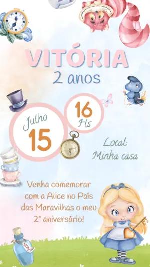 Convite Animado Aniversário Alice no País das Maravilhas para Editar