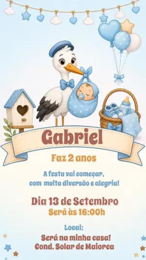 Convite de Aniversário Cegonha Menino Modelo Editável