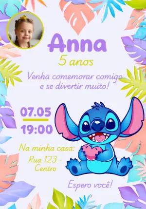 Convite de Aniversário Stitch com Foto para Editar Online