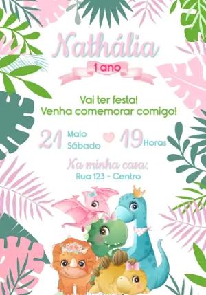 Convite Aniversário Dinossauro Baby Menina para Editar Online
