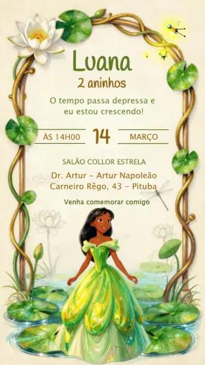 Convite Aniversário Princesa Tiana e o Sapo Modelo Editável