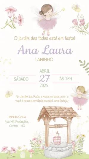 Convite de Aniversário Jardim das Fadas Editável Online