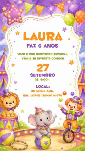 Convite de Aniversário Circo Fofo para Editar