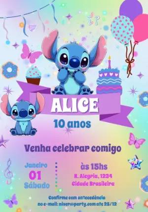 Convite Digital Aniversário Infantil Stitch Modelo Editável