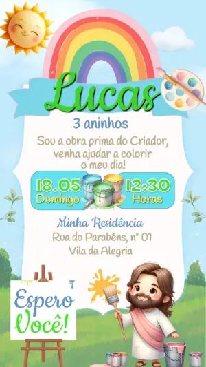Convite de Aniversário Jesus Pintor Colorido para Editar