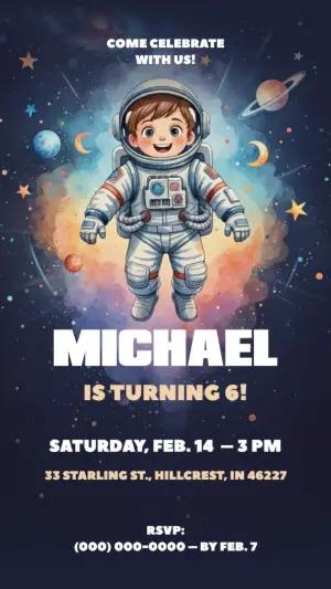 Editable Astronaut Space Birthday Invitation Template