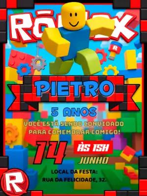 Convite de Aniversário Roblox com Blocos | Modelo Digital Editável