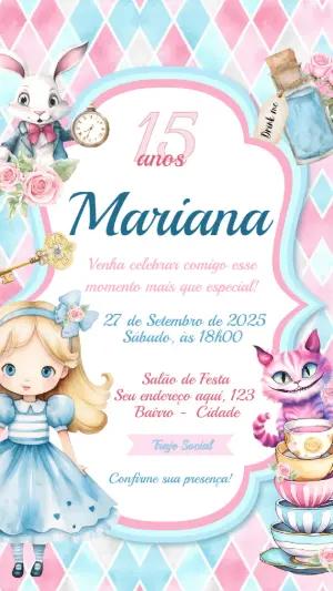 Convite 15 anos Alice no País das Maravilhas para Editar