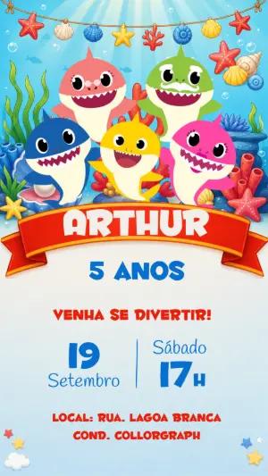 Convite de Aniversário Baby Shark Editável e Digital