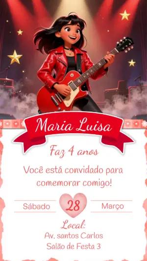 Convite de Aniversário Menina Rockeira para Editar Online