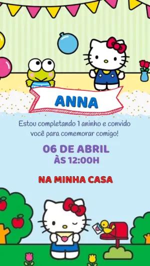 Convite Animado Aniversário Hello Kitty para Editar Online