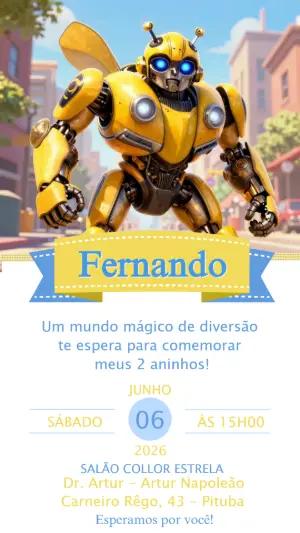 Convite de Aniversário Robô Abelha Amarelo para Editar
