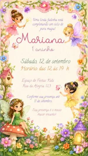 Convite de Aniversário Jardim das Fadas Editável
