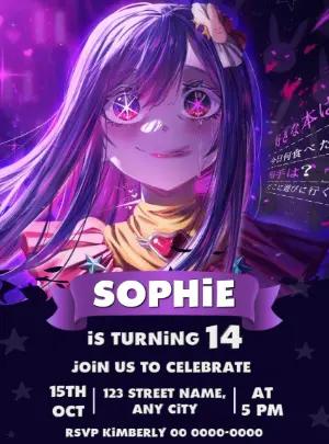 Anime Oshi No Ko Birthday Invitation Editable Template