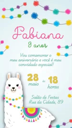 Convite de Aniversário Lhama Colorida para Editar Online