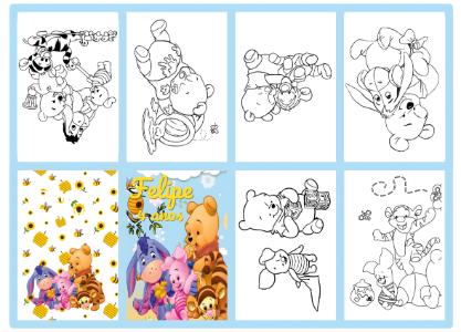 Mini Livro de Colorir Ursinho Pooh e Amigos para Editar