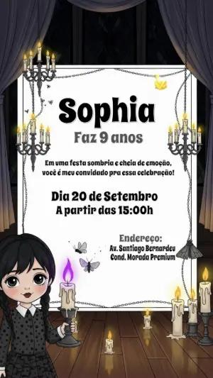 Convite Aniversário Wandinha Addams para Editar Online