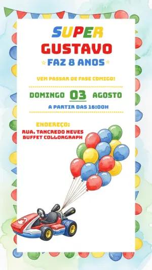 Convite de Aniversário Super Mario Kart para Editar Online