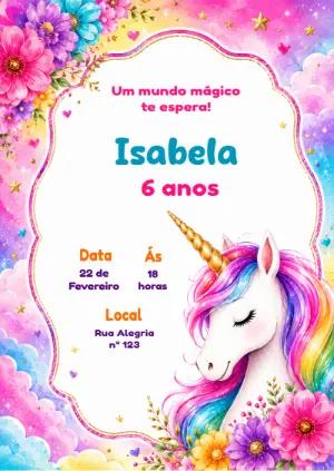 Convite de Aniversário Unicórnio Mágico para Editar