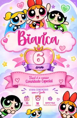 Convite de Aniversário Meninas Superpoderosas para Editar