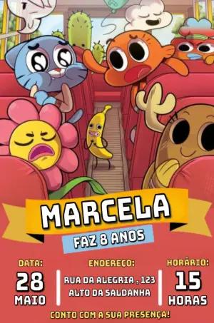 Convite de Aniversário O Incrível Mundo de Gumball para Editar