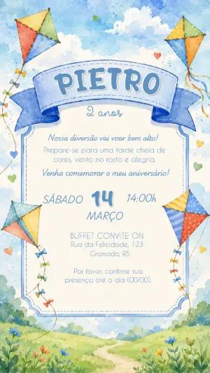 Convite de Aniversário Aviador Aquarela Editável
