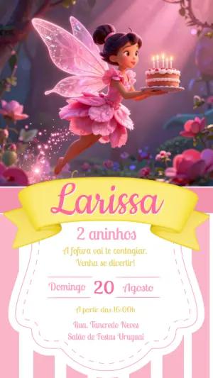 Convite de Aniversário Fada Rosa Encantada para Editar