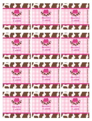 Adesivo para Bala Personalizada para Lembrancinha Festa Cowgirl Rosa