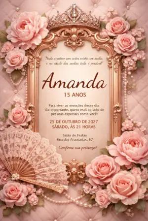 Convite de 15 Anos Princesa Rosa e Dourado Editável