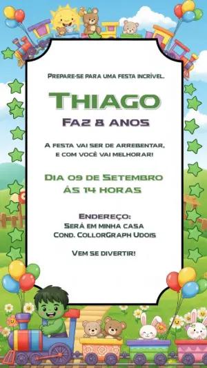 Convite Aniversário Hulk no Trenzinho para Editar Online