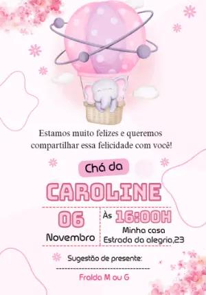 Convite Chá de Bebê Elefantinha no Balão para Editar