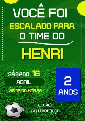 Convite de Aniversário Tema Futebol Brasil Editável