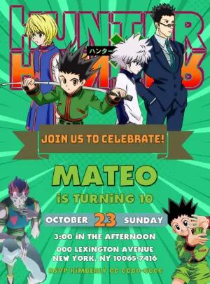 Editable Hunter x Hunter Birthday Invitation for Your Party