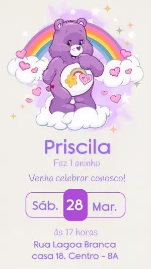 Convite de Aniversário Ursinhos Carinhosos Roxo para Editar