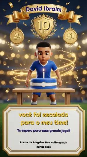 Convite de Aniversário Futebol 3D Menino para Editar