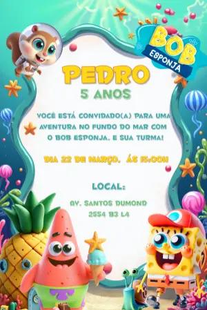 Convite de Aniversário Bob Esponja para Editar Online