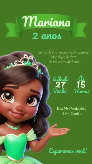 Convite de Aniversário Princesa Tiana para Editar Online