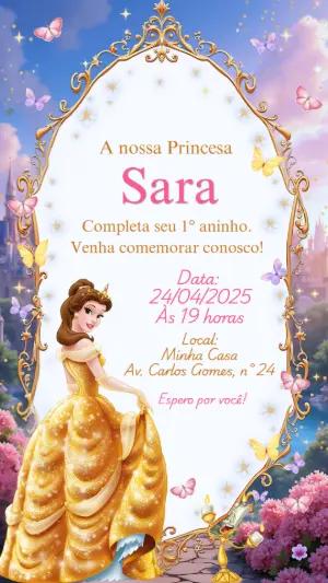 Convite Aniversário Princesa Bela e a Fera para Editar Online