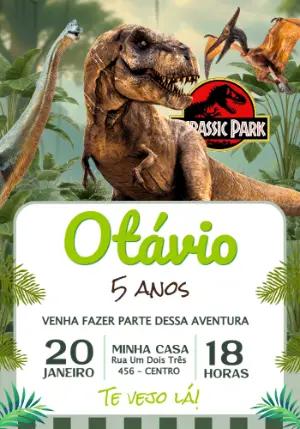 Convite de Aniversário Dinossauros do Jurassic Park Editável