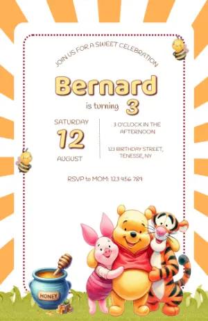 Winnie the Pooh Birthday Invitation | Cute Editable Template